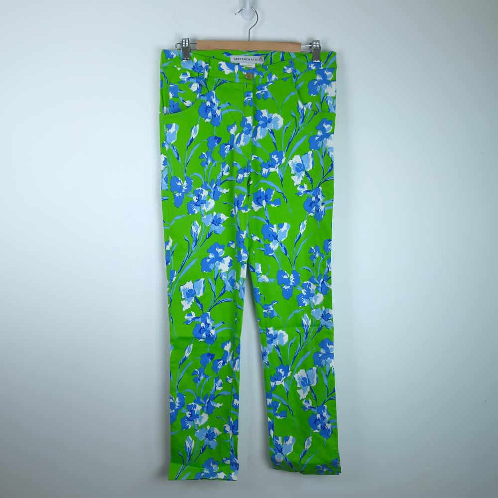 NEW Gretchen Scott VINTAGE Trouser Pants Green Blue Floral Size Extra Large XL